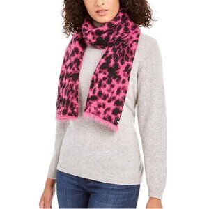 DKNY Women's Fuzzy Animal Print Knit Scarf Fuschia Pink & Black Leopard OS NWT